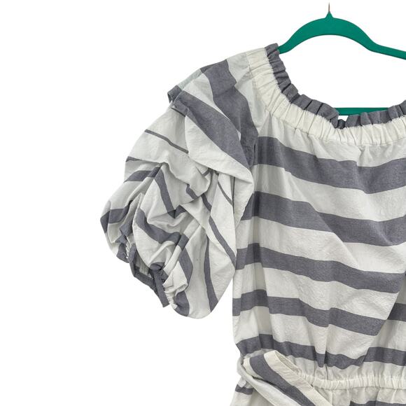 Alexis North Romper Striped Off the Shoulder Puff Sleeve White Gray Size Small - Picture 4 of 11